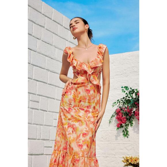 NWT! Zara Linen Floral Ruffled Midi V-Neck Dress - Blogger Favorite - Size XL - Picture 10 of 16